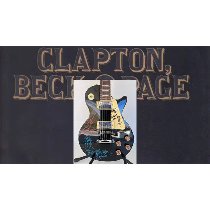 The  Yardbirds Jimmy Page Eric Clapton & Jeff Beck vintage black Les Paul Electric Guitar signed with proof..