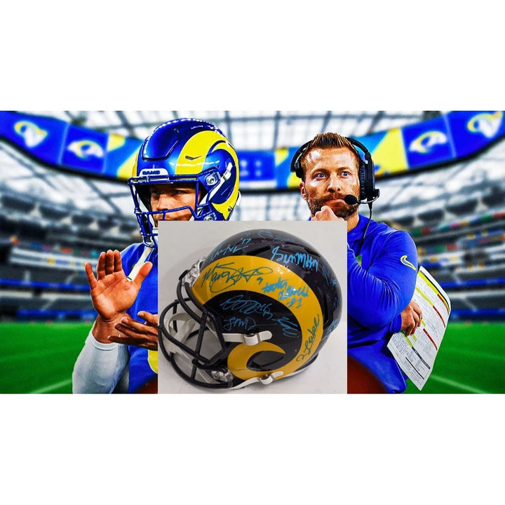 Los Angeles Rams Mathew Stafford Devante Adams Puka Nacua, Sean McVay 2025 team signed Riddel full size speed helmet
