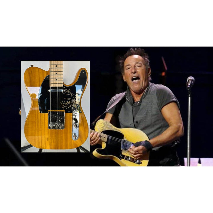 Bruce Springsteen signed with sketch full size honey telecaster signed with proof