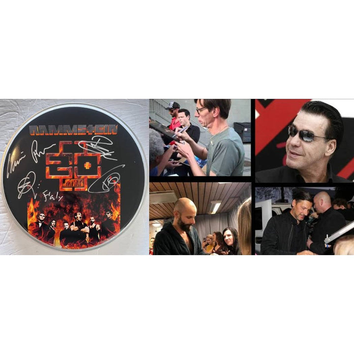 Rammstein Till Lindemann, Richard Kruspe, Flake Lorenz 14-in one-of-a-kind drumhead signed with proof Awesome Artifacts