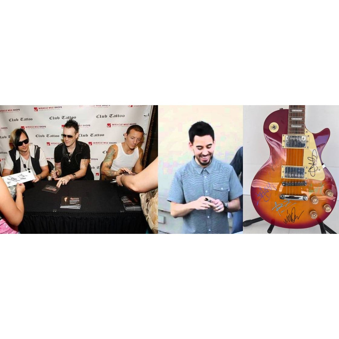 Chester Bennington, Mike Shinoda, Brad Delson, Dave Farrell, Joe Hahn, Rob Bourdon Linkin Park les paul vintage electric guitar signed.