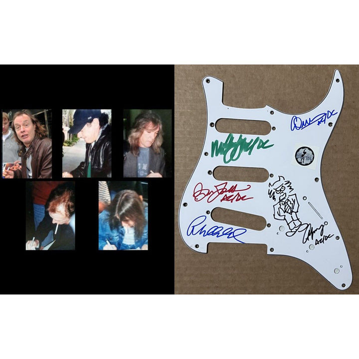 ACDC Angus Young Malcolm Young Brian Johnson Cliff Williams Phil Rudd guitar pickguard signed with proof