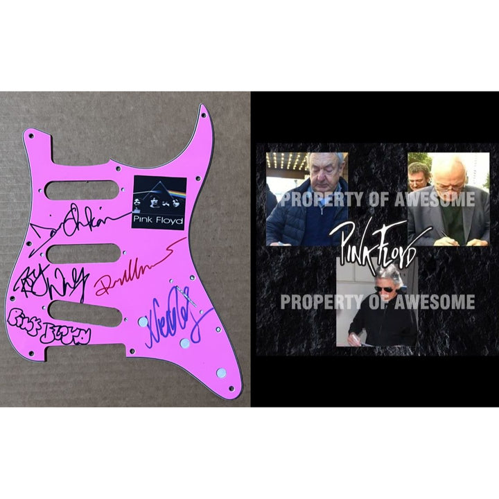 Roger Waters David Gilmour Nick Mason Rick Wright Pink Floyd stratocaster electric guitar pickguard signed with proof