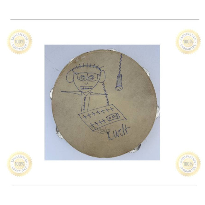 Kurt Cobain Nirvana vintage tambourine signed with hand sketch by Kurt