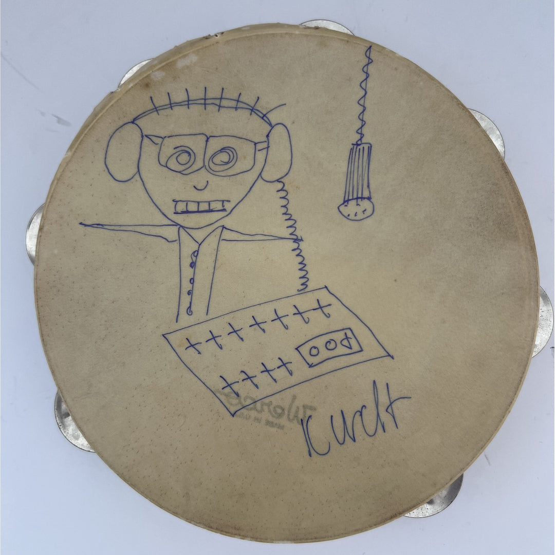 Kurt Cobain Nirvana vintage tambourine signed with hand sketch by Kurt