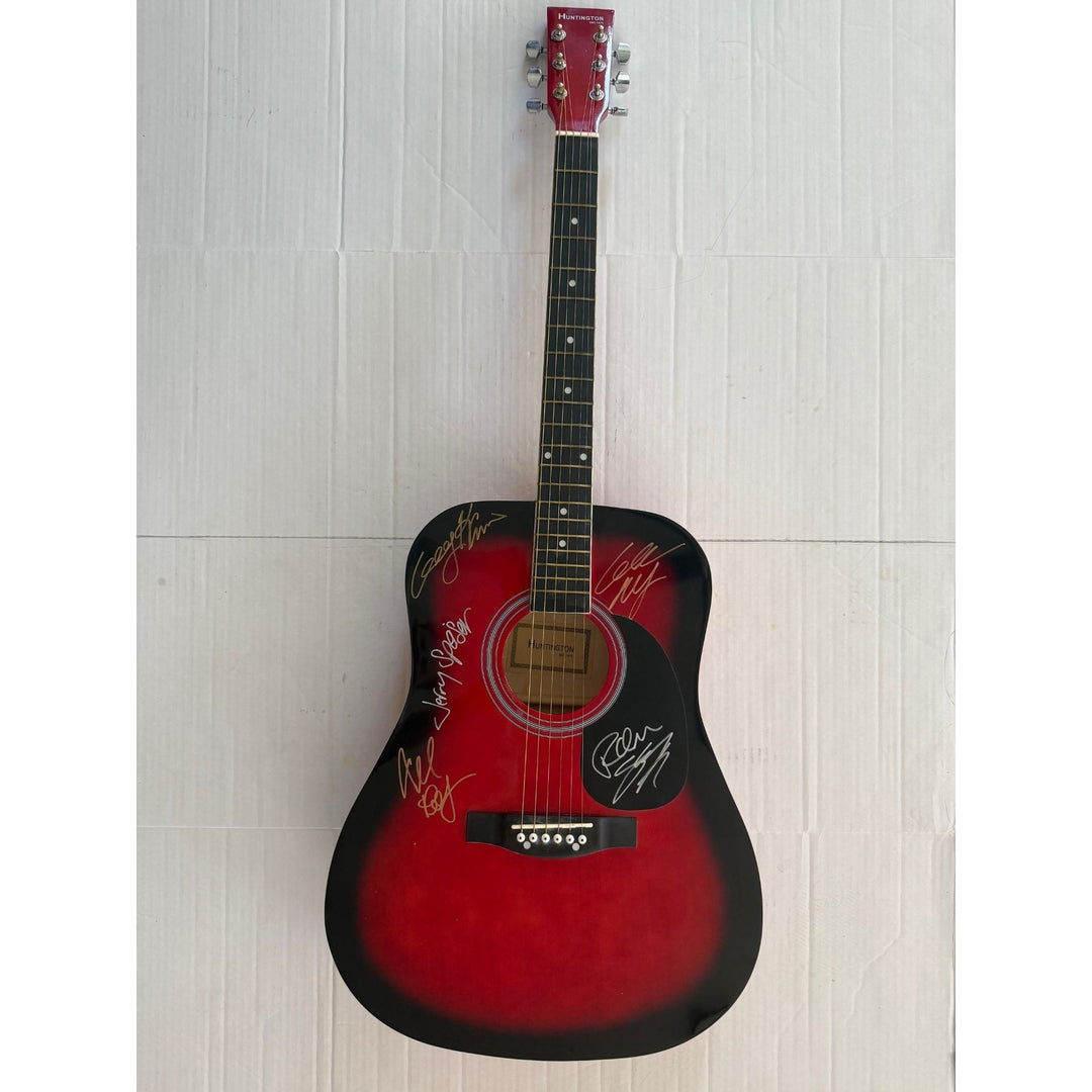 Men At Work, Colin Hay, Ron Strykert, Greg Ham, Jerry Speiser and John Rees full size acoustic guitar signed.