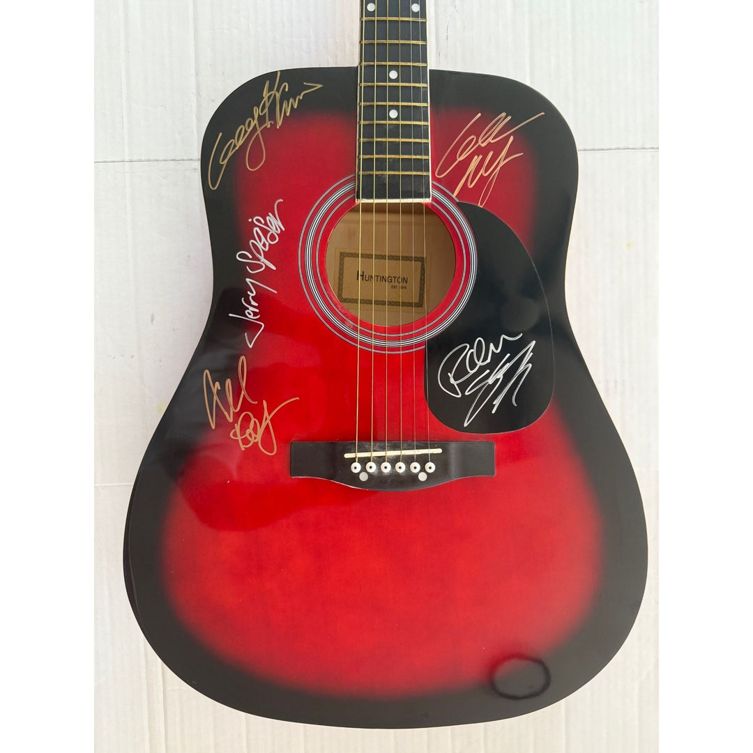 Men At Work, Colin Hay, Ron Strykert, Greg Ham, Jerry Speiser and John Rees full size acoustic guitar signed.