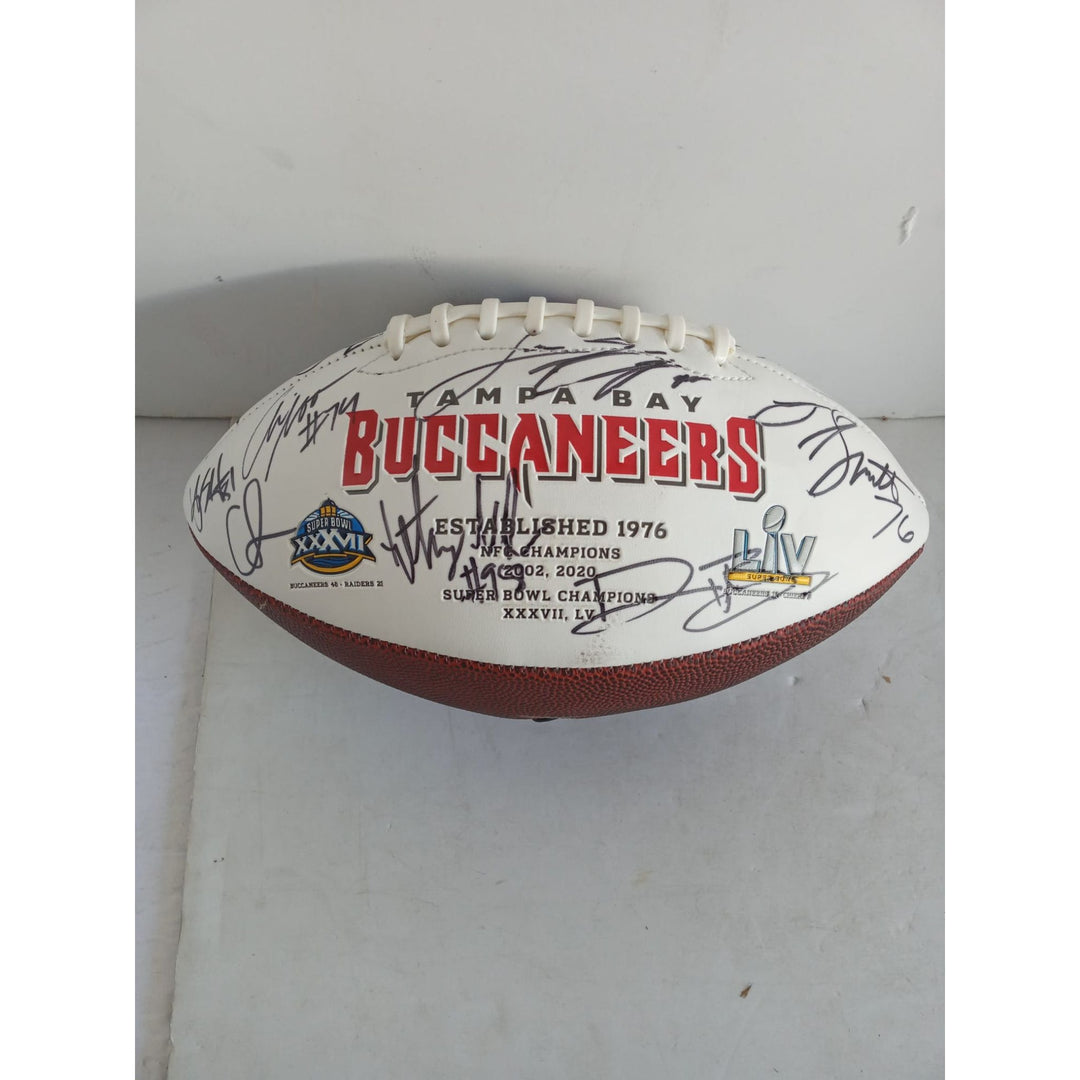 Tom Brady Rob Gronkowski Mike Evans Leonard Fournette Tampa Bay Buccaneers Super Bowl champions full size football team signed with proof