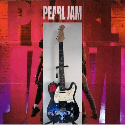 Pearl Jam Eddie Vedder Jeff Ament Stone Gossard Mike McCready Matt Cameron full size electric guitar signed with proof.