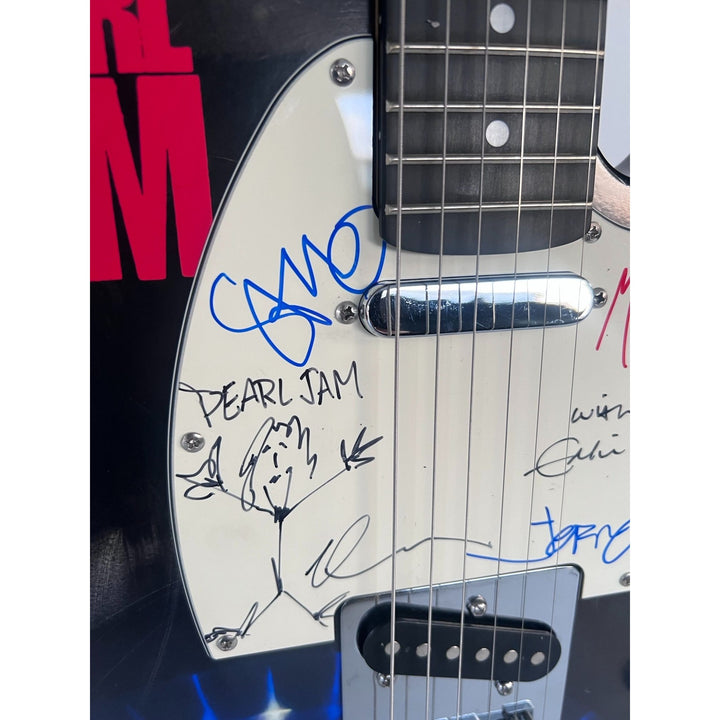 Pearl Jam Eddie Vedder Jeff Ament Stone Gossard Mike McCready Matt Cameron full size electric guitar signed with proof.