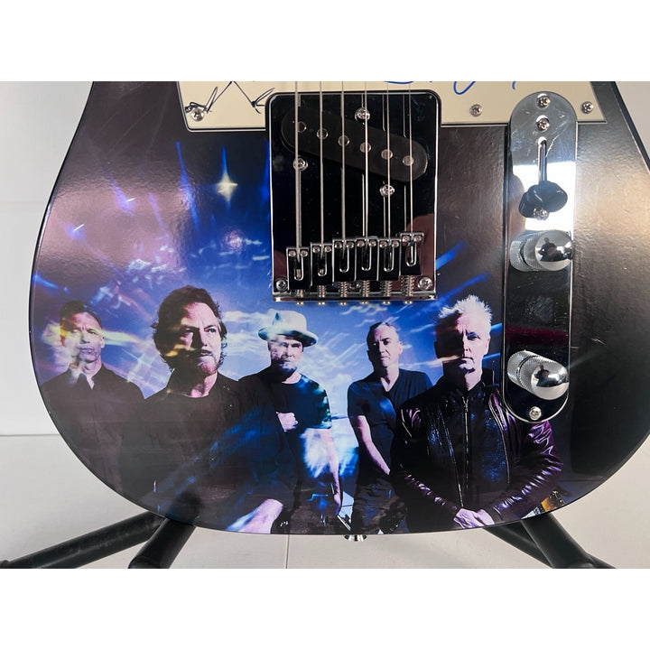 Pearl Jam Eddie Vedder Jeff Ament Stone Gossard Mike McCready Matt Cameron full size electric guitar signed with proof.