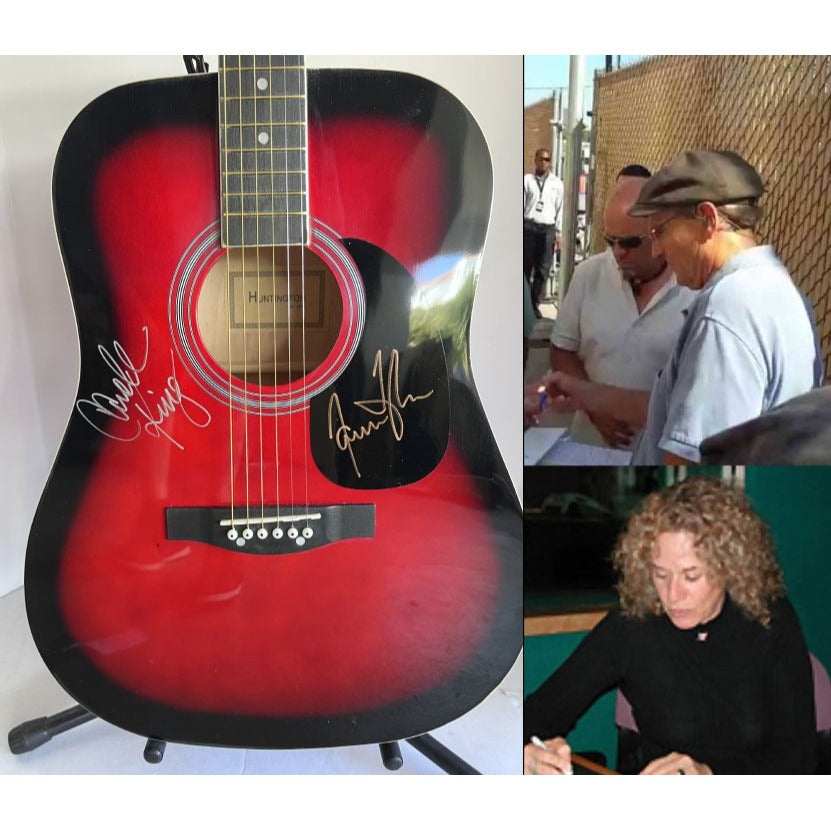 James Taylor and Carole King full size acoustic guitar signed with proof