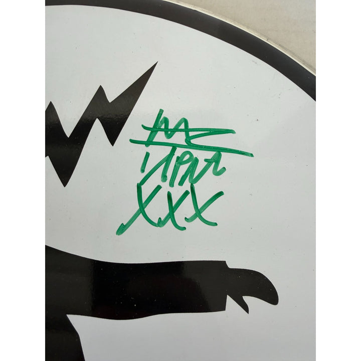 Green Day Billie Joe Armstrong Tré Cool 10-in one-of-a-kind drumhead signed with proof.