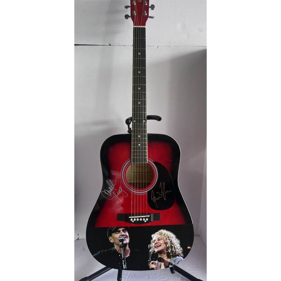 James Taylor and Carole King full size acoustic guitar signed with proof