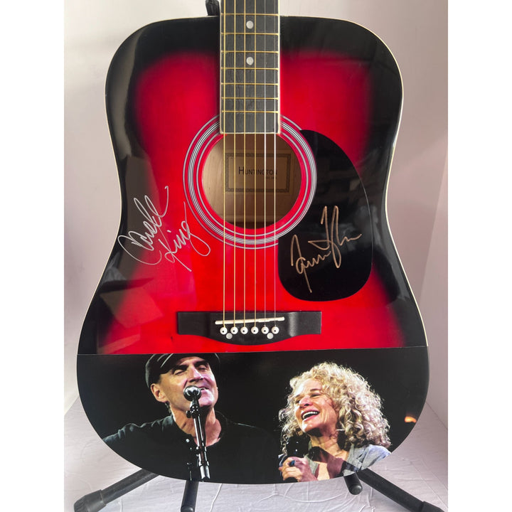 James Taylor and Carole King full size acoustic guitar signed with proof