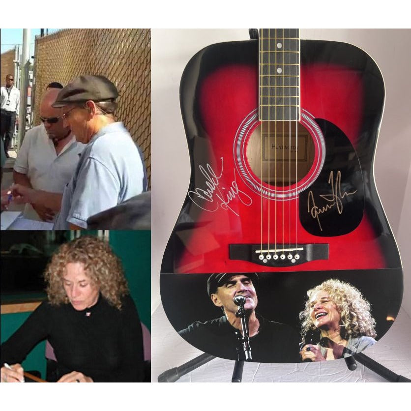 James Taylor and Carole King full size acoustic guitar signed with proof