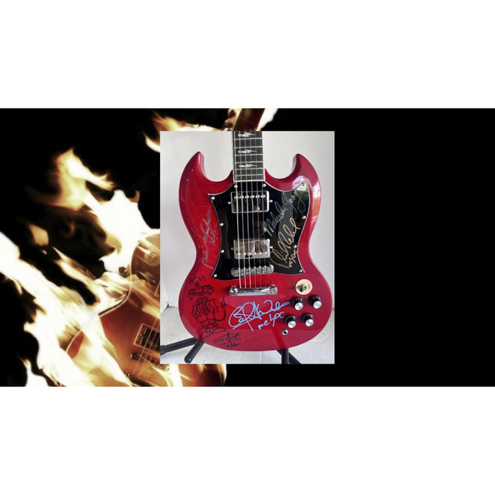 ACDC Angus & Malcolm Young Brian Johnson Cliff Williams Phil Rudd SG Red Electric Guitar 22 frets signed with proof