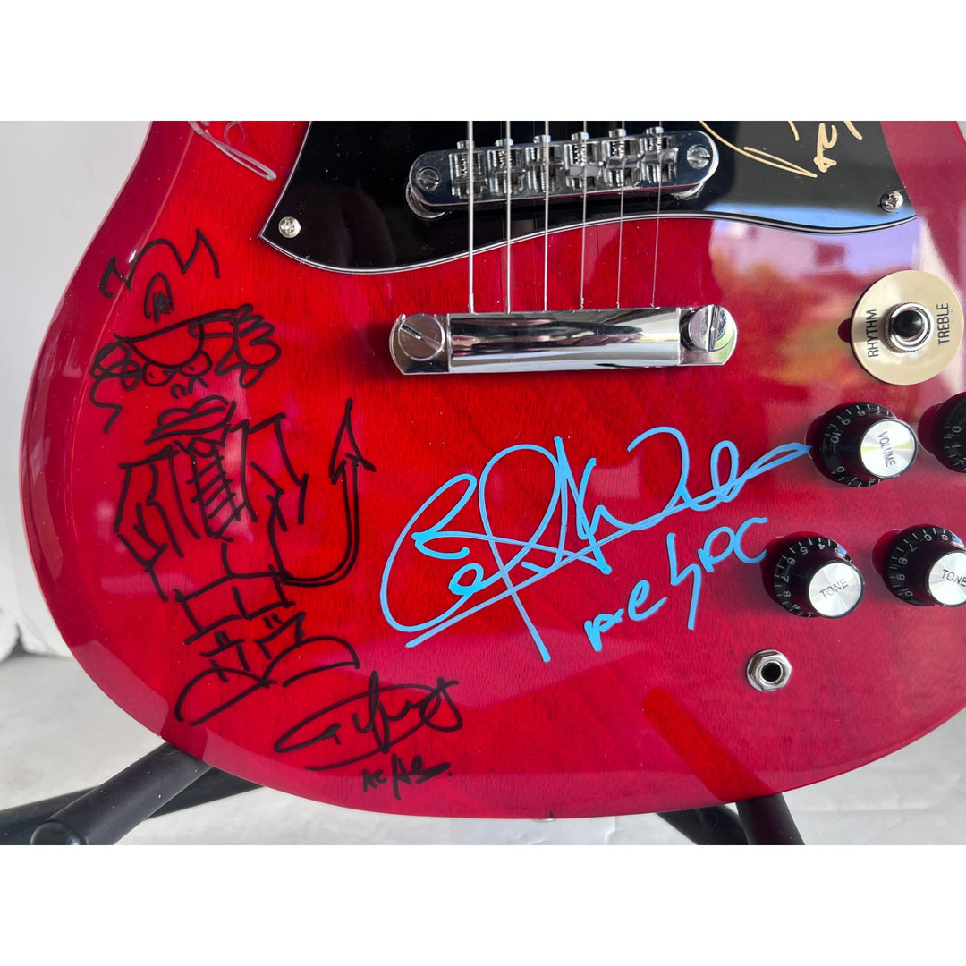 ACDC Angus & Malcolm Young Brian Johnson Cliff Williams Phil Rudd SG Red Electric Guitar 22 frets signed with proof