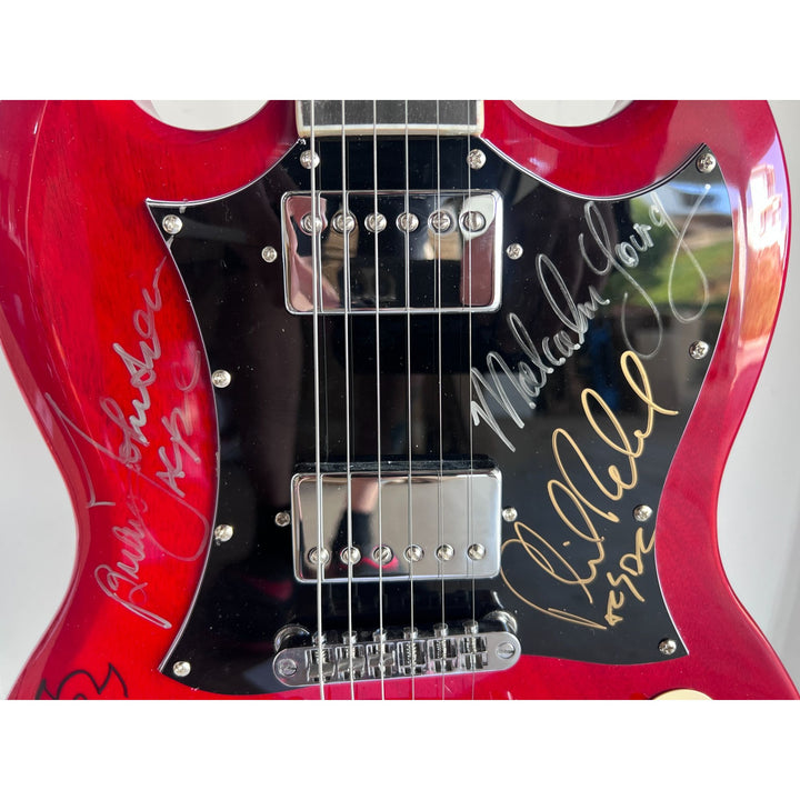 ACDC Angus & Malcolm Young Brian Johnson Cliff Williams Phil Rudd SG Red Electric Guitar 22 frets signed with proof