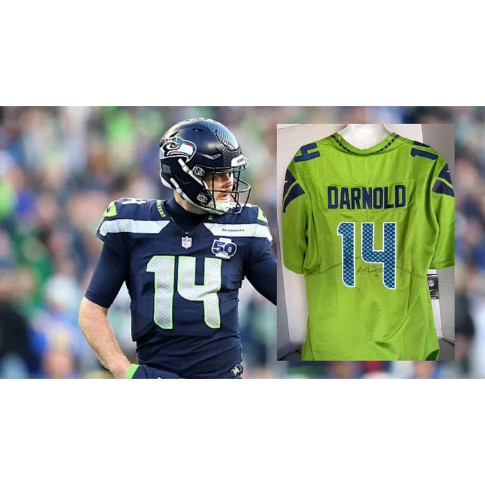Sam Darnold Seattle Seahawks Mens Large-XL Blue Green Color Rush Jersey game model signed with proof