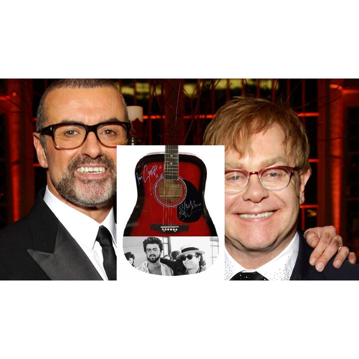 George Michael and Elton John full size acoustic guitar signed with proof
