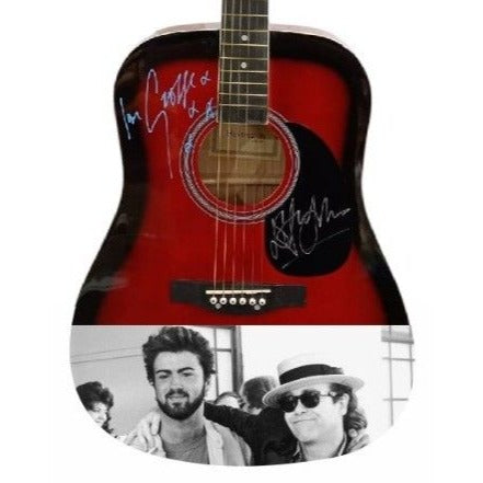 George Michael and Elton John full size acoustic guitar signed with proof