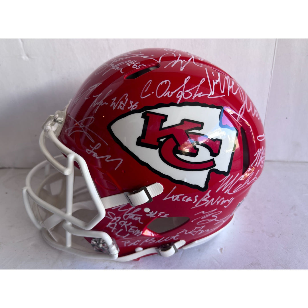 Kansas City Chiefs Patrick Mahomes Travis Kelce Chris Jones Andy Reid 2023-24 authentic helmet team signed with proof