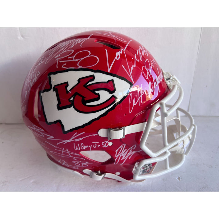 Kansas City Chiefs Patrick Mahomes Travis Kelce Chris Jones Andy Reid 2023-24 authentic helmet team signed with proof