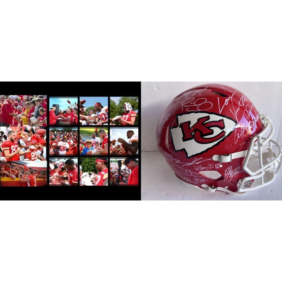 Kansas City Chiefs Patrick Mahomes Travis Kelce Chris Jones Andy Reid 2023-24 authentic helmet team signed with proof