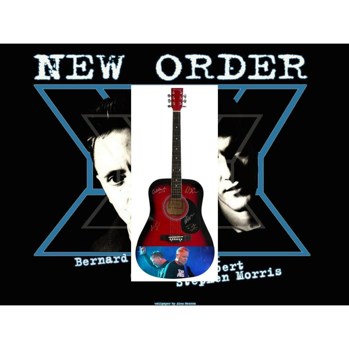 New Order One of a Kind full size acoustic guitar signed with proof
