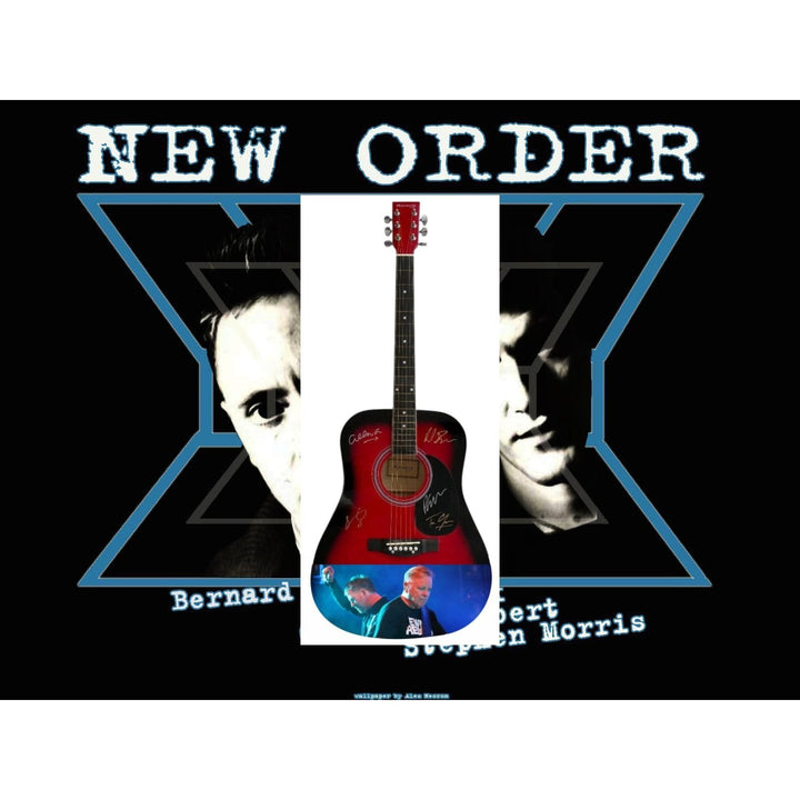 New Order One of a Kind full size acoustic guitar signed with proof.