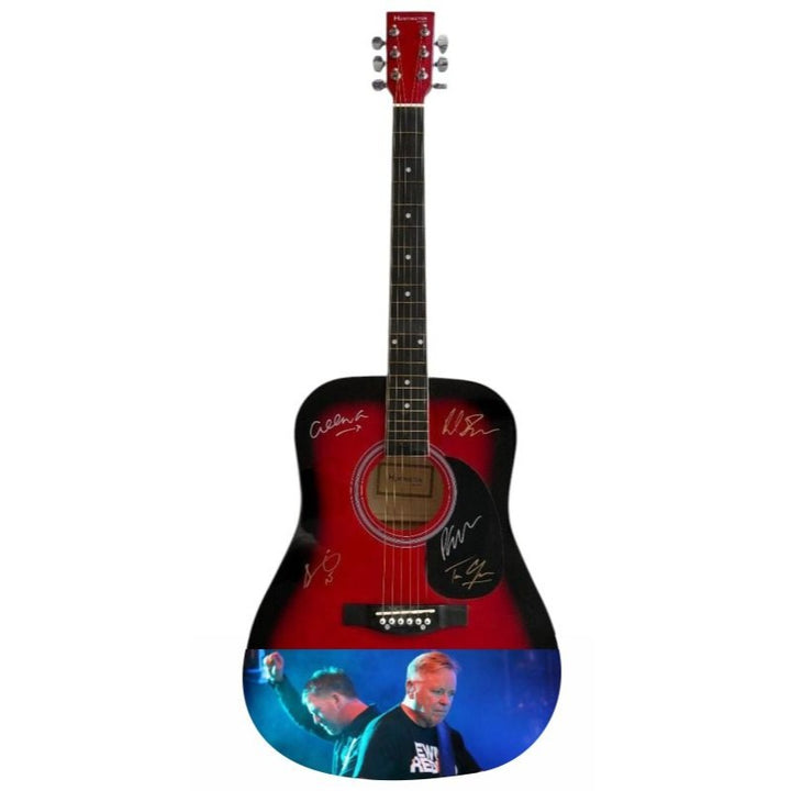 New Order One of a Kind full size acoustic guitar signed with proof.