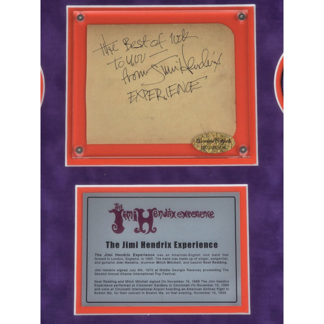 Jimi Hendrix original book page signed and framed with proof.