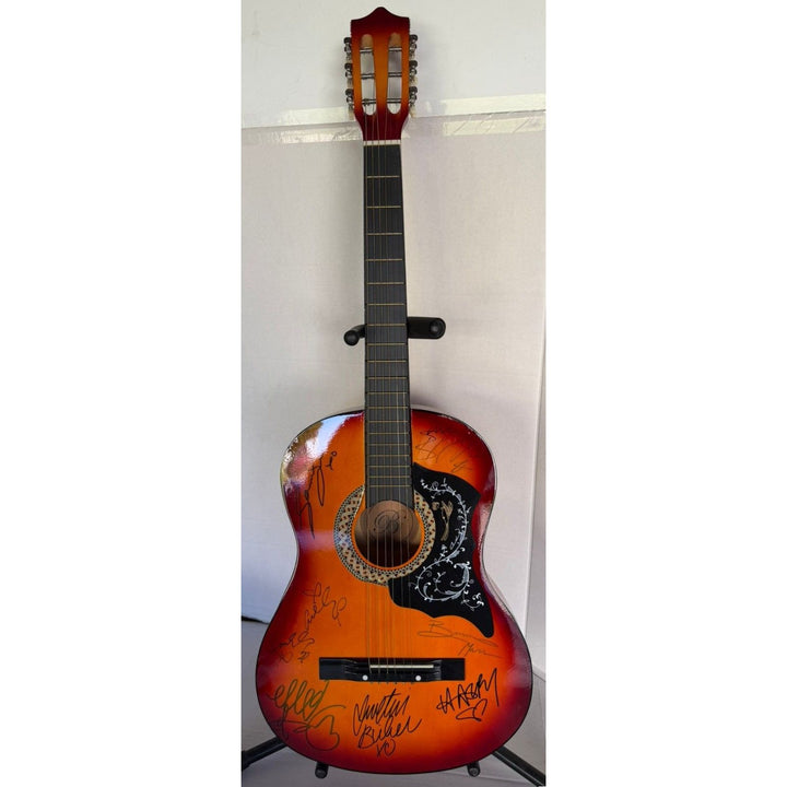 Ed Sheeran, Adele, Harry Styles, Sam Smith, Justin Bieber, Ellie Goulding & Bruno Mars vintage acoustic guitar signed with proof