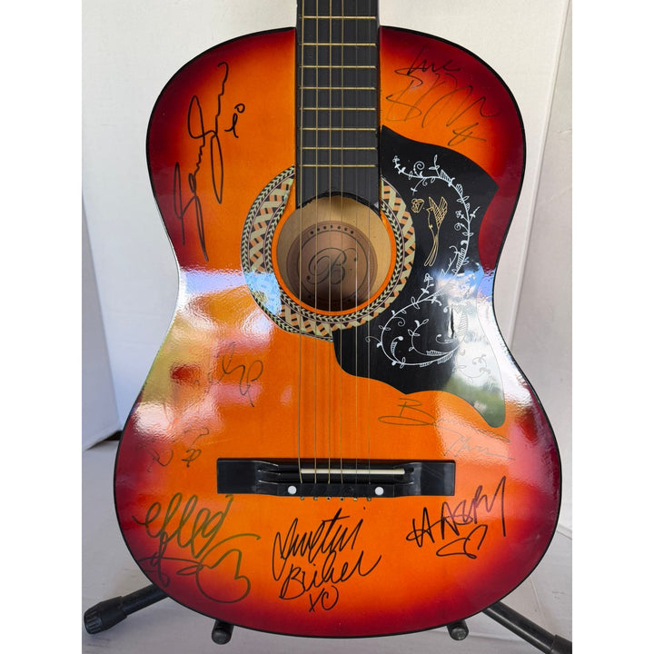 Ed Sheeran, Adele, Harry Styles, Sam Smith, Justin Bieber, Ellie Goulding & Bruno Mars vintage acoustic guitar signed with proof
