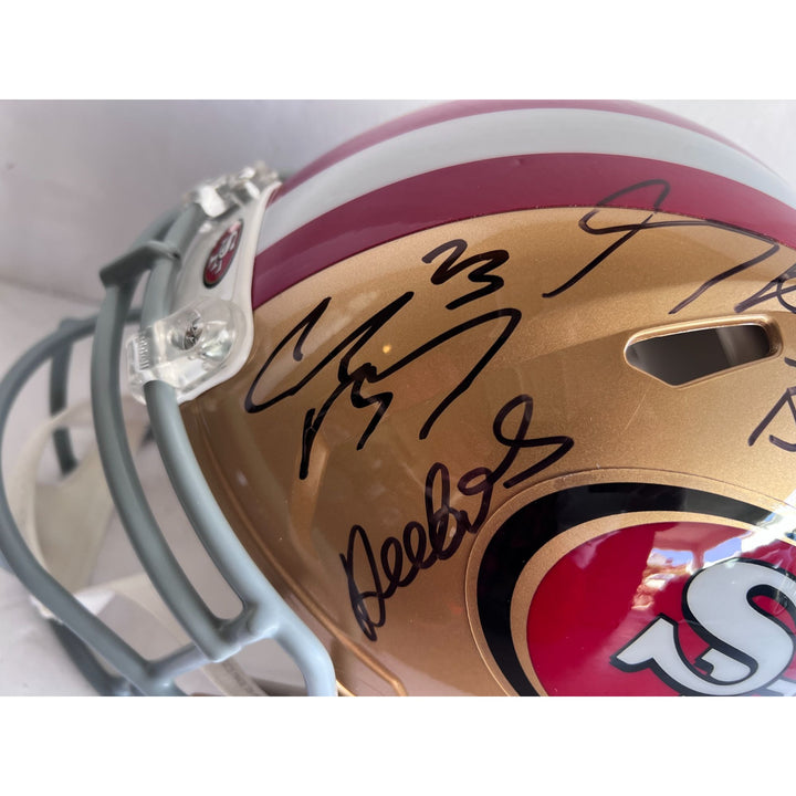 Kyle Shanahan Brock Purdy Deebo Samuel Christian McCaffrey George kittle authentic helmet signed with proof