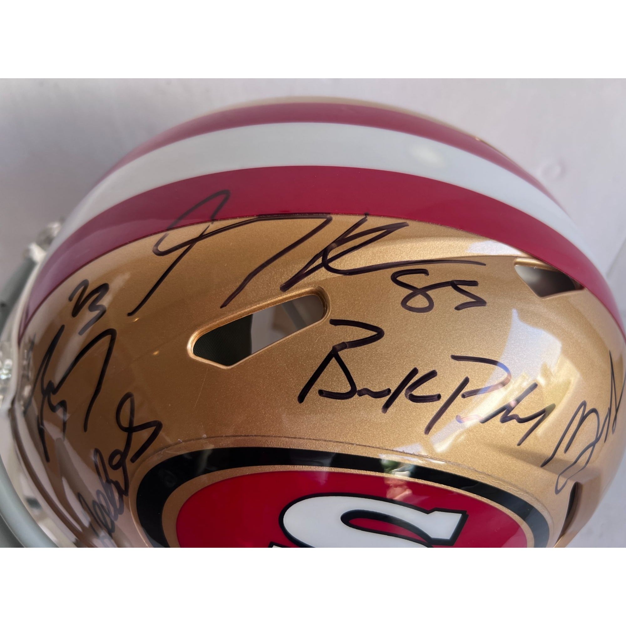 Kyle Shanahan Brock Purdy Deebo Samuel Christian McCaffrey George kittle authentic helmet signed with proof