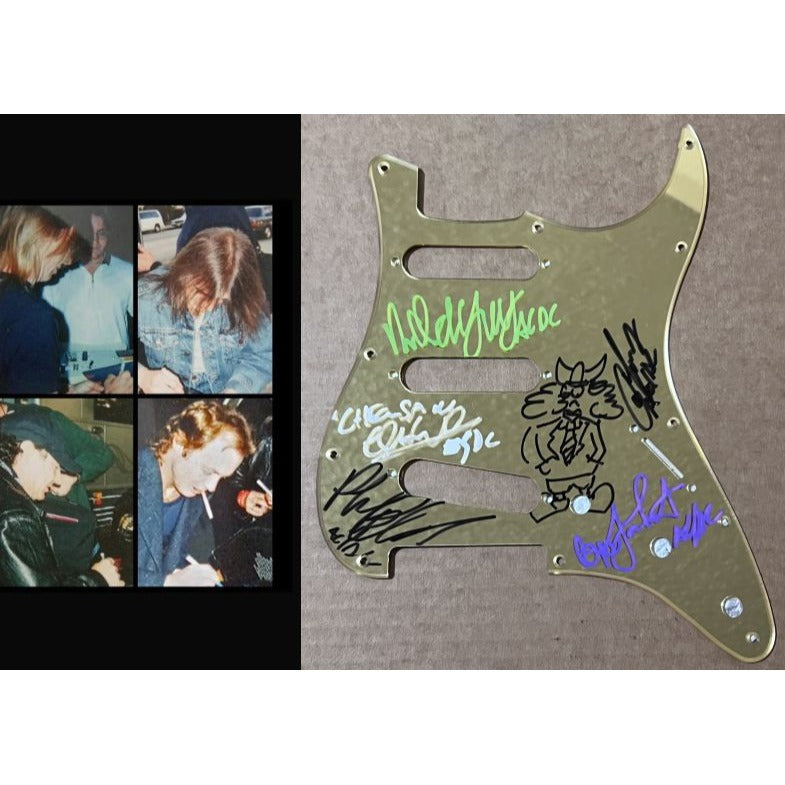 ACDC Angus Young Malcolm Young Brian Johnson Cliff Williams Phil Rudd stratocaster electric guitar pickguard signed with proof