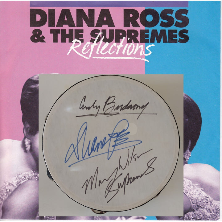 The Supremes Diana Ross Mary Wilson Cindy Birdsong 10 inch tambourine signed with proof