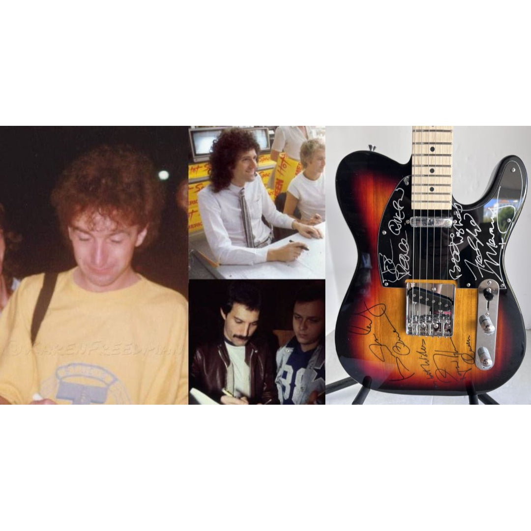 Freddie Mercury, Brian May, Roger Taylor, John Deacon Queen one-of-a kind full size electric guitar signed with proof