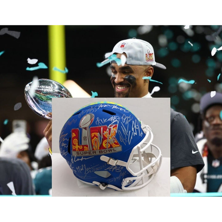 Philadelphia Eagles 2024-25 Super Bowl champs team signed Riddell speed full size helmet signed with proof