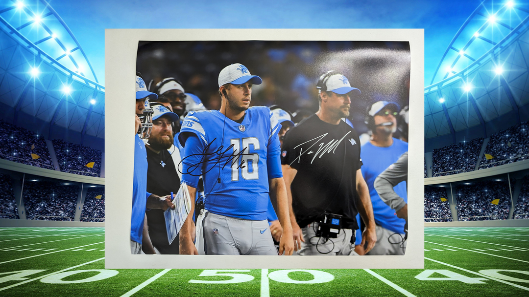 Detroit Lions Dan Campbell and Jared Goff 16x20 photo signed with proof