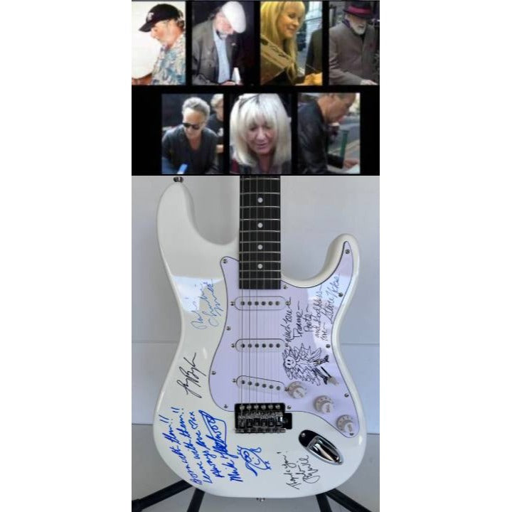 Fleetwood Mac Stevie Nicks Peter Green Mick Fleetwood John and Christy McVie Lindsay Buckingham electric guitar signed with proof.