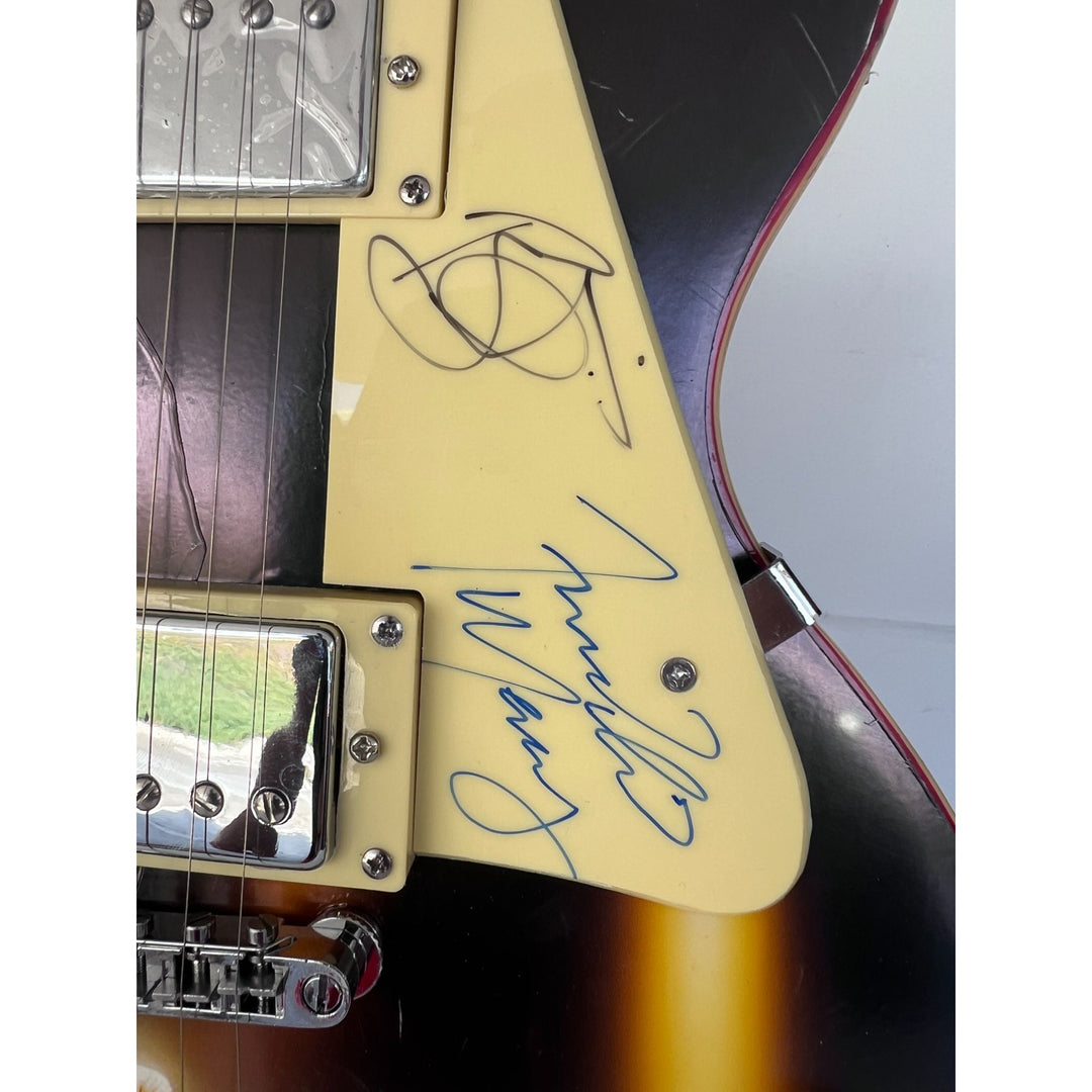 Freddie Mercury and David Bowie one of a kind les paul (full size) electric guitar signed with proof.