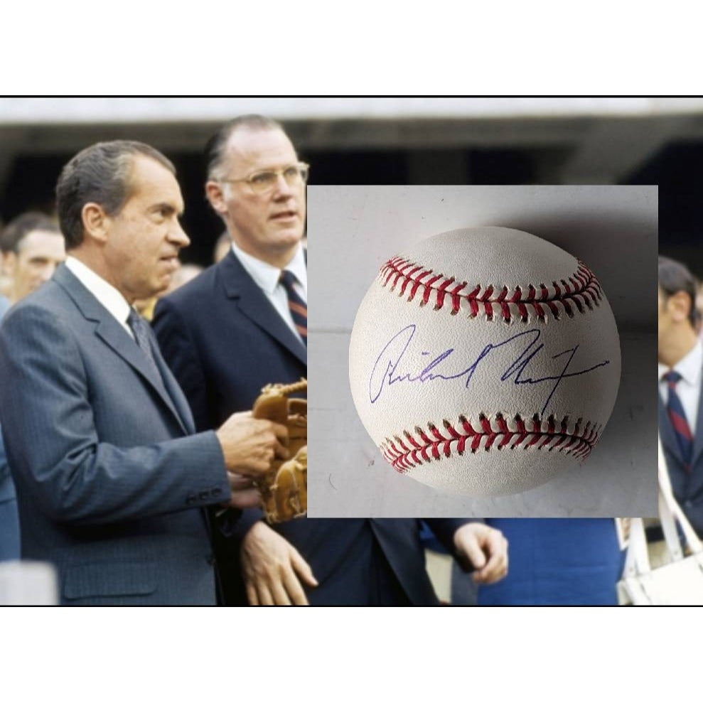Richard Milhous Nixon (38) US President Rawlings official MLB baseball signed with proof and free display case.
