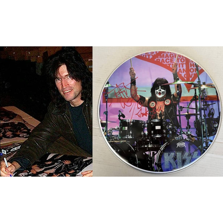 Eric Singer Kiss iconic drummer drumhead signed with proof.