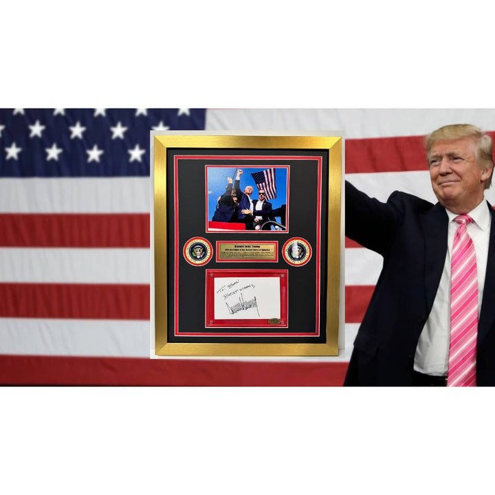 Donald Trump 47th president of the United States of America note card signed with Museum quality frame 22x27 and signing proof Awesome Artifacts