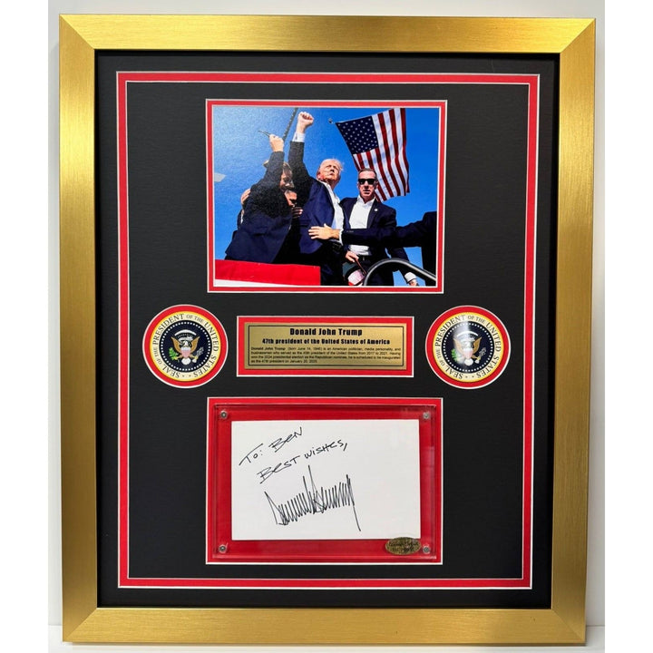 Donald Trump 47th president of the United States of America note card signed with Museum quality frame 22x27 and signing proof Awesome Artifacts