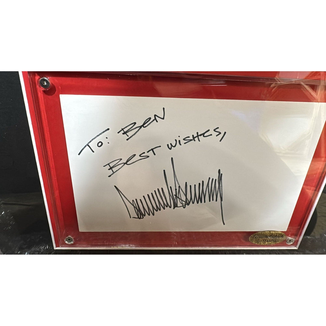 Donald Trump 47th president of the United States of America note card signed with Museum quality frame 22x27 and signing proof Awesome Artifacts