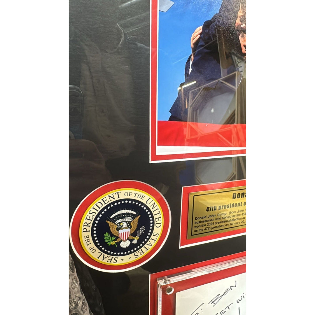 Donald Trump 47th president of the United States of America note card signed with Museum quality frame 22x27 and signing proof Awesome Artifacts